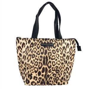AV Leopard Print Eco Insulated Zip Top Nylon Lunch Tote Leather Handles